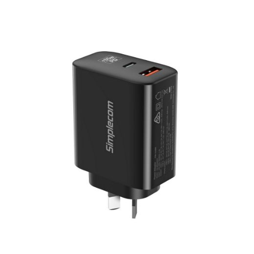 Picture of Simplecom CU265 Dual Port PD 65W GaN Fast Wall Charger USB-C + USB-A for Phone Laptop