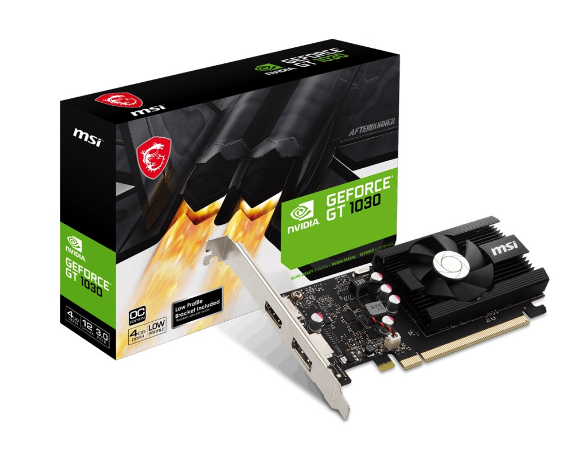 Picture of MSI nVidia GeForce GT 1030 4GD4 LP OC Video Card, PCI-e 3.0, 1430 MHz Boost Clock, 1x HDMI 2.0, 1x 1.4a